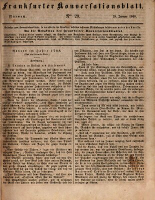 Frankfurter Konversationsblatt (Frankfurter Ober-Post-Amts-Zeitung) Mittwoch 29. Januar 1840