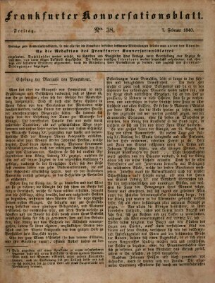 Frankfurter Konversationsblatt (Frankfurter Ober-Post-Amts-Zeitung) Freitag 7. Februar 1840