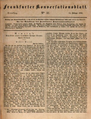 Frankfurter Konversationsblatt (Frankfurter Ober-Post-Amts-Zeitung) Dienstag 11. Februar 1840