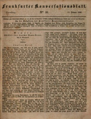 Frankfurter Konversationsblatt (Frankfurter Ober-Post-Amts-Zeitung) Samstag 15. Februar 1840