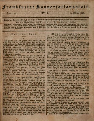 Frankfurter Konversationsblatt (Frankfurter Ober-Post-Amts-Zeitung) Sonntag 16. Februar 1840