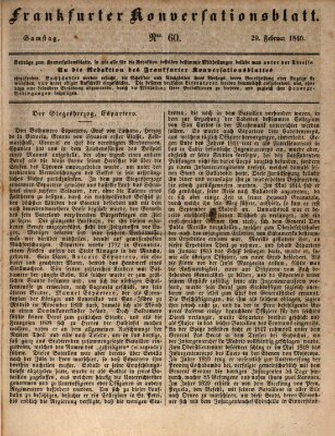 Frankfurter Konversationsblatt (Frankfurter Ober-Post-Amts-Zeitung) Samstag 29. Februar 1840