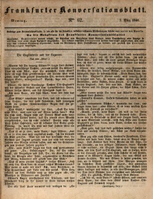 Frankfurter Konversationsblatt (Frankfurter Ober-Post-Amts-Zeitung) Montag 2. März 1840