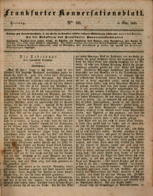 Frankfurter Konversationsblatt (Frankfurter Ober-Post-Amts-Zeitung) Freitag 6. März 1840