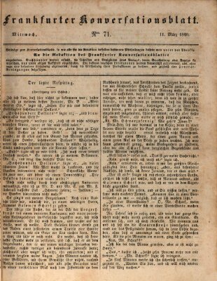 Frankfurter Konversationsblatt (Frankfurter Ober-Post-Amts-Zeitung) Mittwoch 11. März 1840