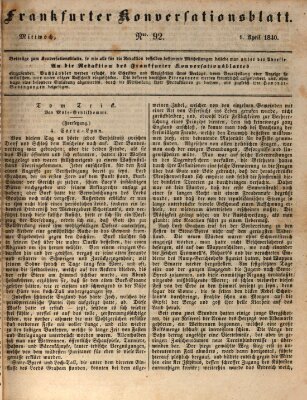 Frankfurter Konversationsblatt (Frankfurter Ober-Post-Amts-Zeitung) Mittwoch 1. April 1840