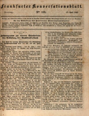 Frankfurter Konversationsblatt (Frankfurter Ober-Post-Amts-Zeitung) Freitag 17. April 1840