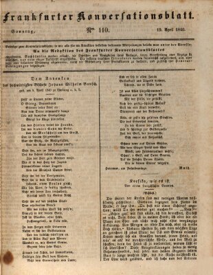 Frankfurter Konversationsblatt (Frankfurter Ober-Post-Amts-Zeitung) Sonntag 19. April 1840