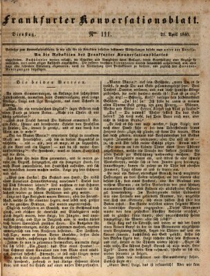 Frankfurter Konversationsblatt (Frankfurter Ober-Post-Amts-Zeitung) Dienstag 21. April 1840