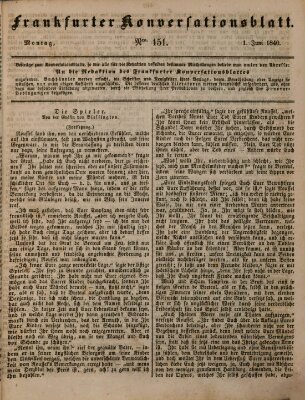 Frankfurter Konversationsblatt (Frankfurter Ober-Post-Amts-Zeitung) Montag 1. Juni 1840