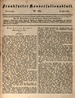 Frankfurter Konversationsblatt (Frankfurter Ober-Post-Amts-Zeitung) Sonntag 14. Juni 1840