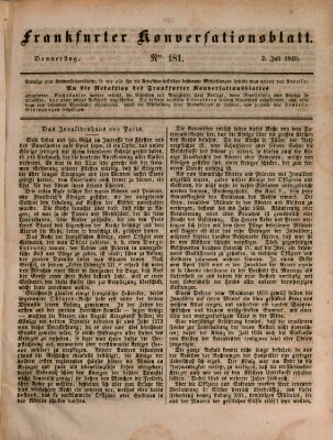 Frankfurter Konversationsblatt (Frankfurter Ober-Post-Amts-Zeitung) Donnerstag 2. Juli 1840