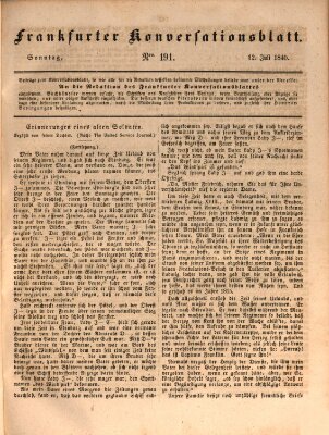 Frankfurter Konversationsblatt (Frankfurter Ober-Post-Amts-Zeitung) Sonntag 12. Juli 1840