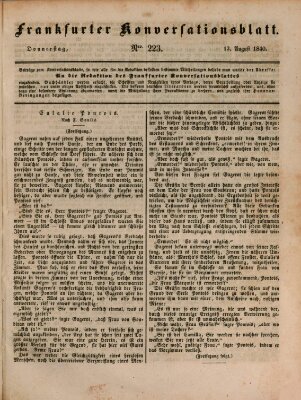 Frankfurter Konversationsblatt (Frankfurter Ober-Post-Amts-Zeitung) Donnerstag 13. August 1840