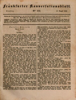 Frankfurter Konversationsblatt (Frankfurter Ober-Post-Amts-Zeitung) Samstag 22. August 1840