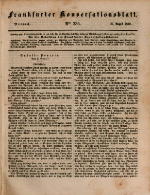 Frankfurter Konversationsblatt (Frankfurter Ober-Post-Amts-Zeitung) Mittwoch 26. August 1840