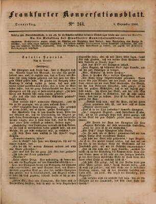 Frankfurter Konversationsblatt (Frankfurter Ober-Post-Amts-Zeitung) Donnerstag 3. September 1840