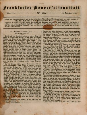 Frankfurter Konversationsblatt (Frankfurter Ober-Post-Amts-Zeitung) Montag 14. September 1840