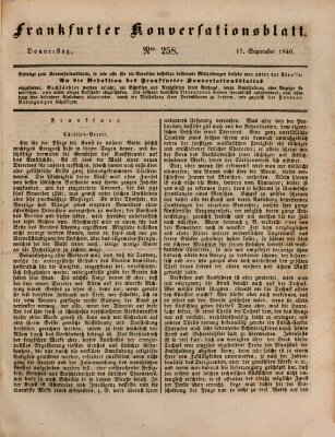 Frankfurter Konversationsblatt (Frankfurter Ober-Post-Amts-Zeitung) Donnerstag 17. September 1840