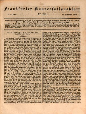 Frankfurter Konversationsblatt (Frankfurter Ober-Post-Amts-Zeitung) Dienstag 22. September 1840