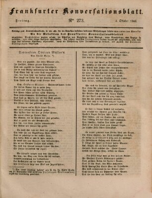 Frankfurter Konversationsblatt (Frankfurter Ober-Post-Amts-Zeitung) Freitag 2. Oktober 1840