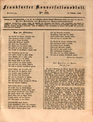 Frankfurter Konversationsblatt (Frankfurter Ober-Post-Amts-Zeitung) Sonntag 18. Oktober 1840