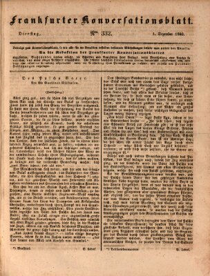 Frankfurter Konversationsblatt (Frankfurter Ober-Post-Amts-Zeitung) Dienstag 1. Dezember 1840