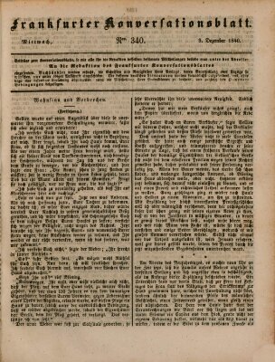 Frankfurter Konversationsblatt (Frankfurter Ober-Post-Amts-Zeitung) Mittwoch 9. Dezember 1840