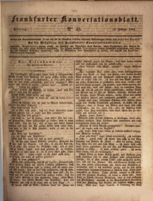 Frankfurter Konversationsblatt (Frankfurter Ober-Post-Amts-Zeitung) Freitag 12. Februar 1841