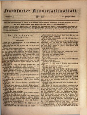 Frankfurter Konversationsblatt (Frankfurter Ober-Post-Amts-Zeitung) Sonntag 14. Februar 1841