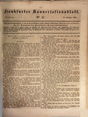 Frankfurter Konversationsblatt (Frankfurter Ober-Post-Amts-Zeitung) Dienstag 16. Februar 1841