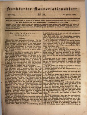 Frankfurter Konversationsblatt (Frankfurter Ober-Post-Amts-Zeitung) Samstag 27. Februar 1841