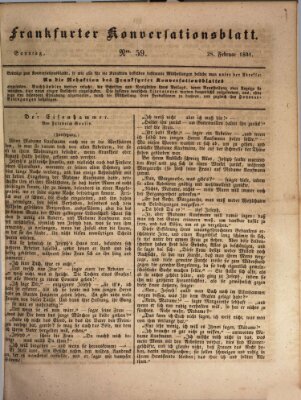 Frankfurter Konversationsblatt (Frankfurter Ober-Post-Amts-Zeitung) Sonntag 28. Februar 1841