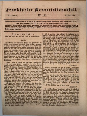 Frankfurter Konversationsblatt (Frankfurter Ober-Post-Amts-Zeitung) Mittwoch 21. April 1841