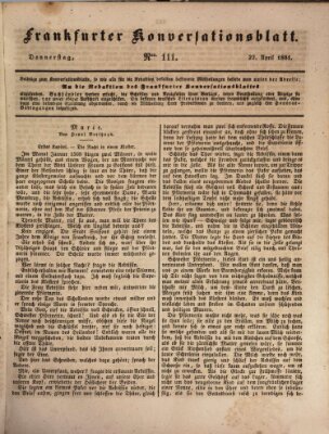 Frankfurter Konversationsblatt (Frankfurter Ober-Post-Amts-Zeitung) Donnerstag 22. April 1841