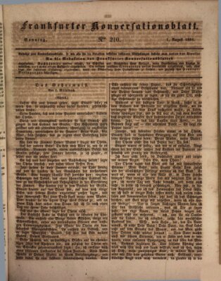 Frankfurter Konversationsblatt (Frankfurter Ober-Post-Amts-Zeitung) Sonntag 1. August 1841