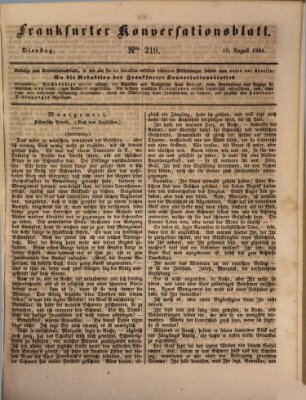 Frankfurter Konversationsblatt (Frankfurter Ober-Post-Amts-Zeitung) Dienstag 10. August 1841