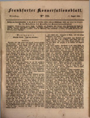 Frankfurter Konversationsblatt (Frankfurter Ober-Post-Amts-Zeitung) Dienstag 17. August 1841