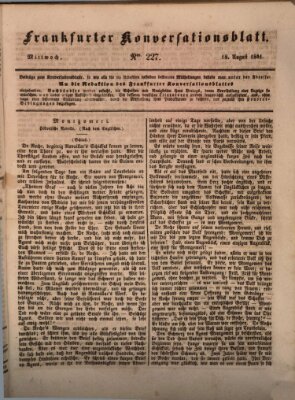 Frankfurter Konversationsblatt (Frankfurter Ober-Post-Amts-Zeitung) Mittwoch 18. August 1841