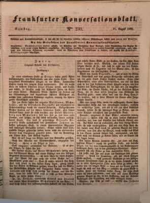 Frankfurter Konversationsblatt (Frankfurter Ober-Post-Amts-Zeitung) Samstag 21. August 1841