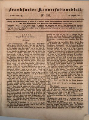 Frankfurter Konversationsblatt (Frankfurter Ober-Post-Amts-Zeitung) Donnerstag 26. August 1841