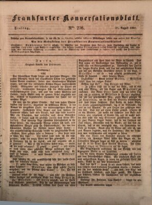 Frankfurter Konversationsblatt (Frankfurter Ober-Post-Amts-Zeitung) Freitag 27. August 1841