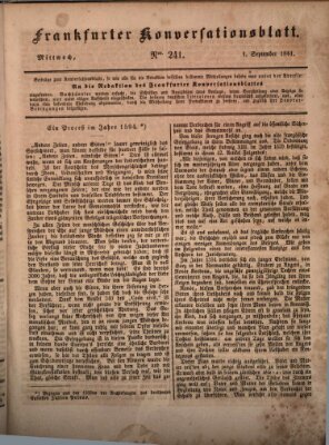 Frankfurter Konversationsblatt (Frankfurter Ober-Post-Amts-Zeitung) Mittwoch 1. September 1841