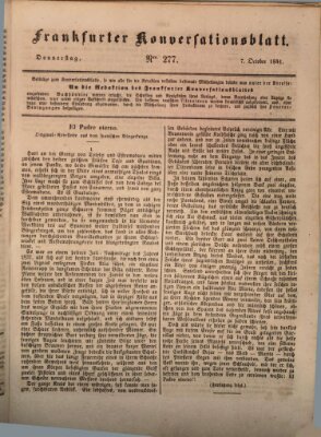 Frankfurter Konversationsblatt (Frankfurter Ober-Post-Amts-Zeitung) Donnerstag 7. Oktober 1841