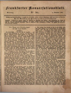 Frankfurter Konversationsblatt (Frankfurter Ober-Post-Amts-Zeitung) Montag 1. November 1841