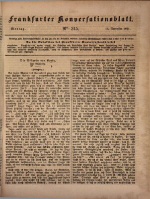 Frankfurter Konversationsblatt (Frankfurter Ober-Post-Amts-Zeitung) Montag 15. November 1841