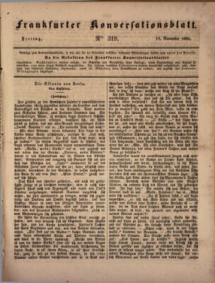 Frankfurter Konversationsblatt (Frankfurter Ober-Post-Amts-Zeitung) Freitag 19. November 1841