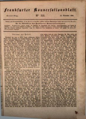 Frankfurter Konversationsblatt (Frankfurter Ober-Post-Amts-Zeitung) Donnerstag 25. November 1841