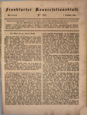 Frankfurter Konversationsblatt (Frankfurter Ober-Post-Amts-Zeitung) Mittwoch 1. Dezember 1841