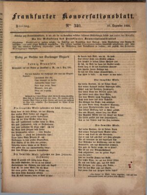 Frankfurter Konversationsblatt (Frankfurter Ober-Post-Amts-Zeitung) Freitag 10. Dezember 1841